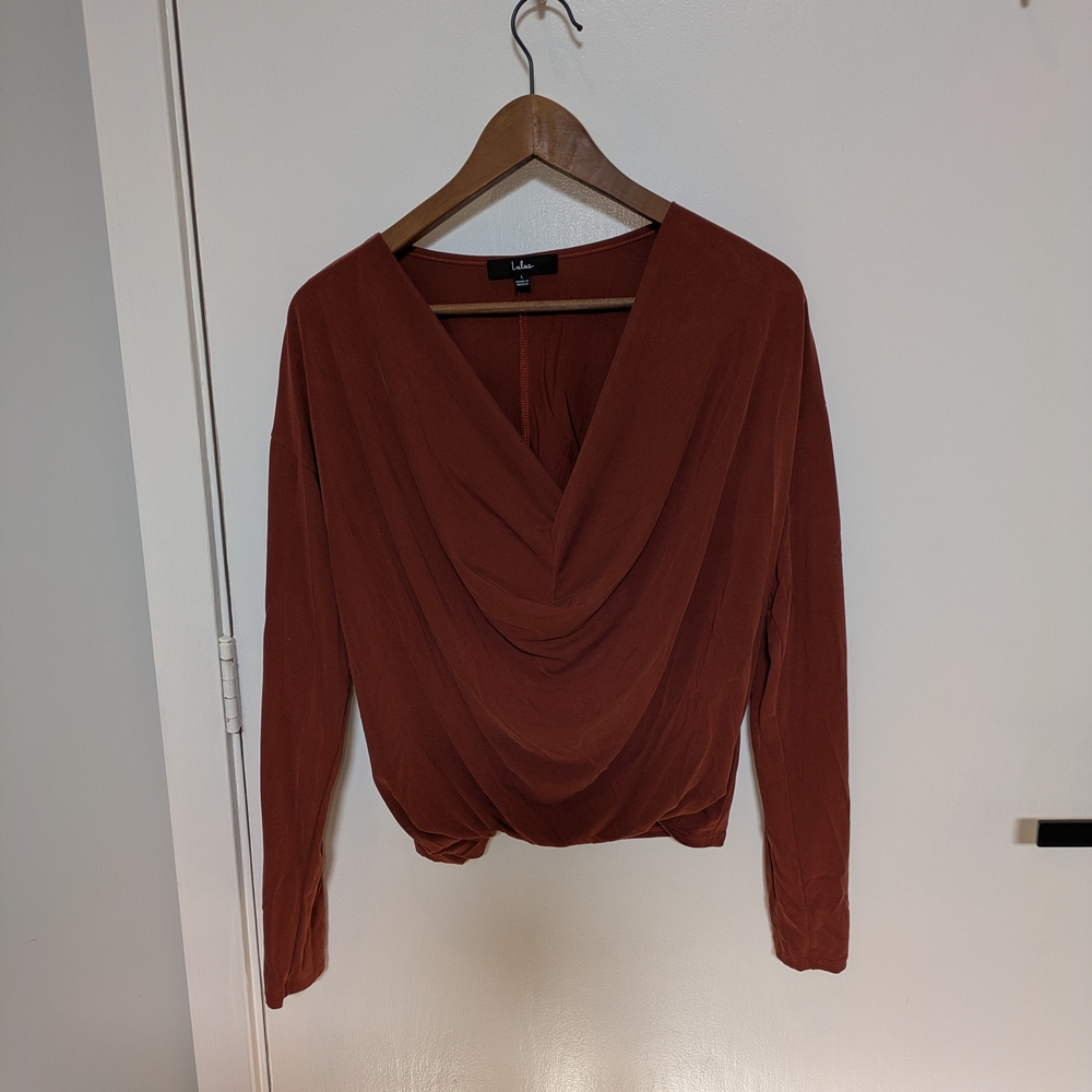 Lulu's Rust Drape Front Top